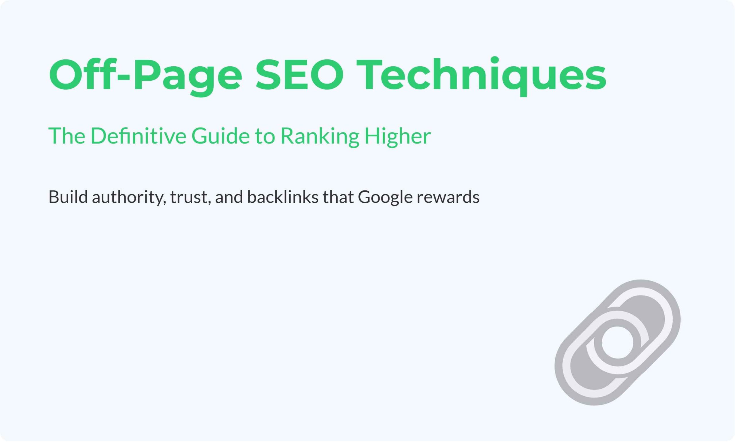 Off-page SEO techniques guide showing backlink building, brand authority, and ranking growth strategies